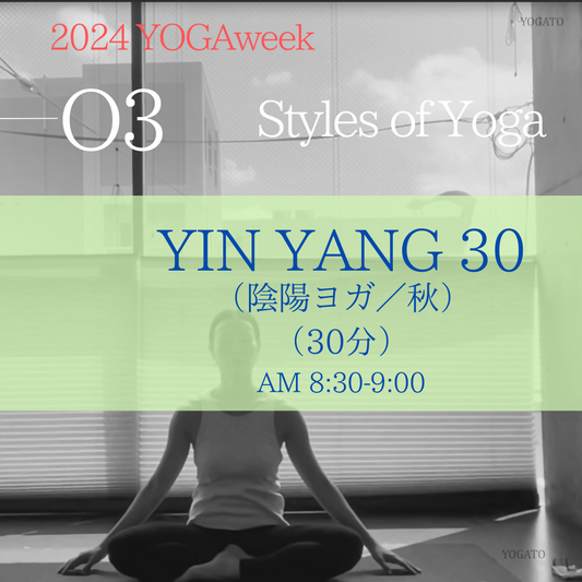 9/16（月）AM 8:30-9:00 YIN YANG 30（陰陽ヨガ/秋）